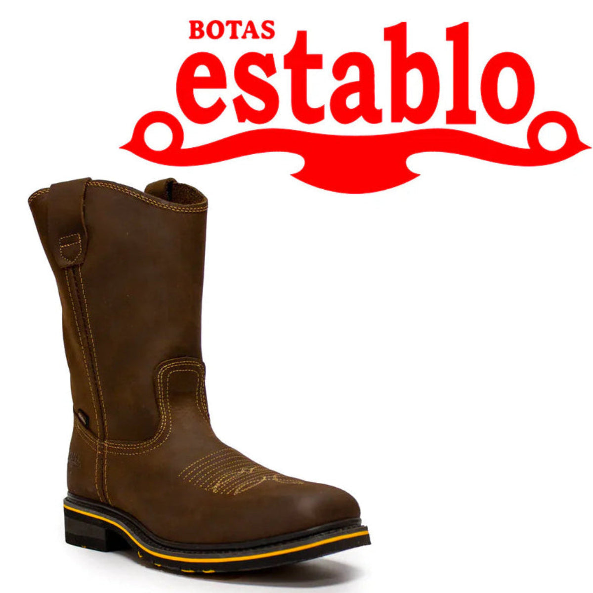 Botas de trabajo Establo de cuero genuino con puntera cuadrada y sin cordones - Punta de acero (bronceado)