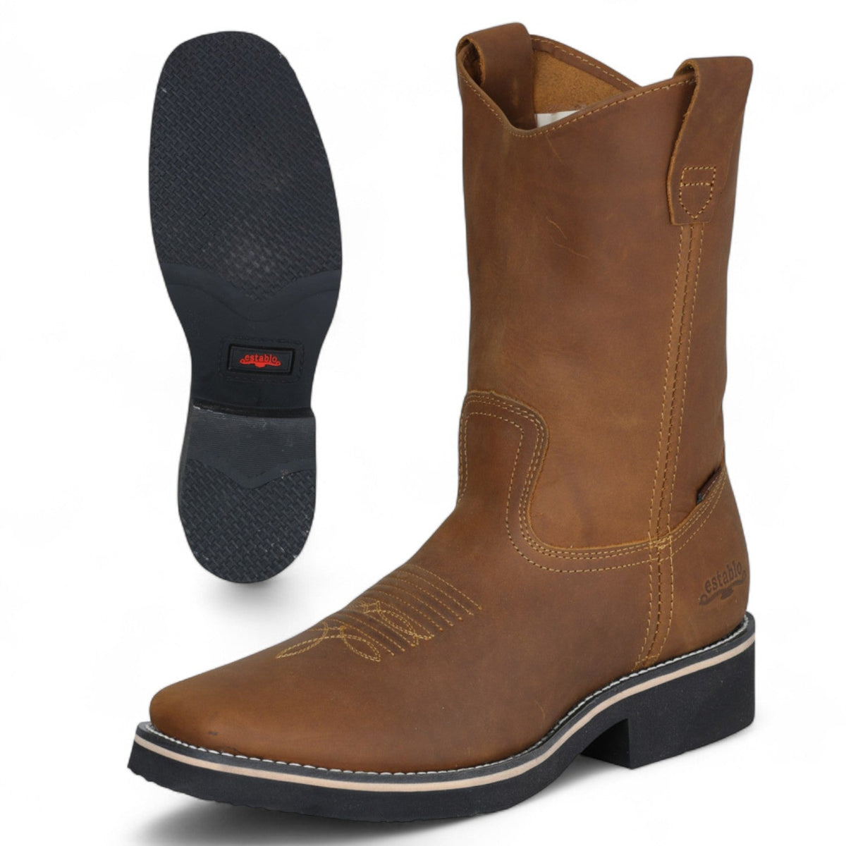 Botas de trabajo Establo de piel auténtica con puntera cuadrada y sin cordones - Punta blanda (Mango)