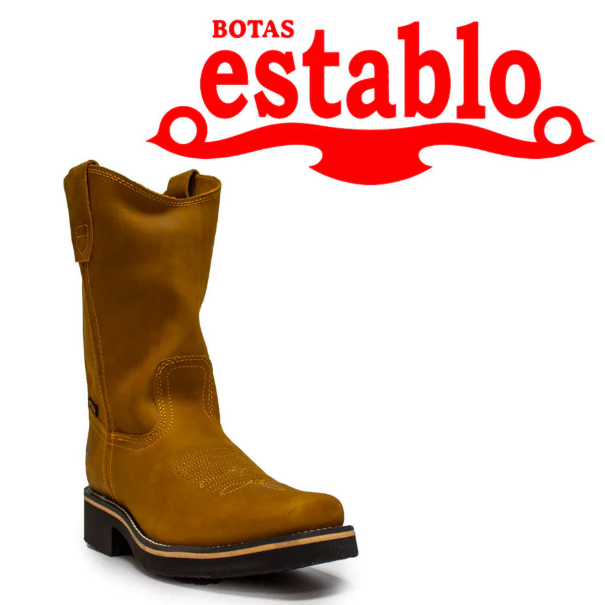 Botas de trabajo Establo de piel auténtica con puntera cuadrada y sin cordones - Punta blanda (Mango)