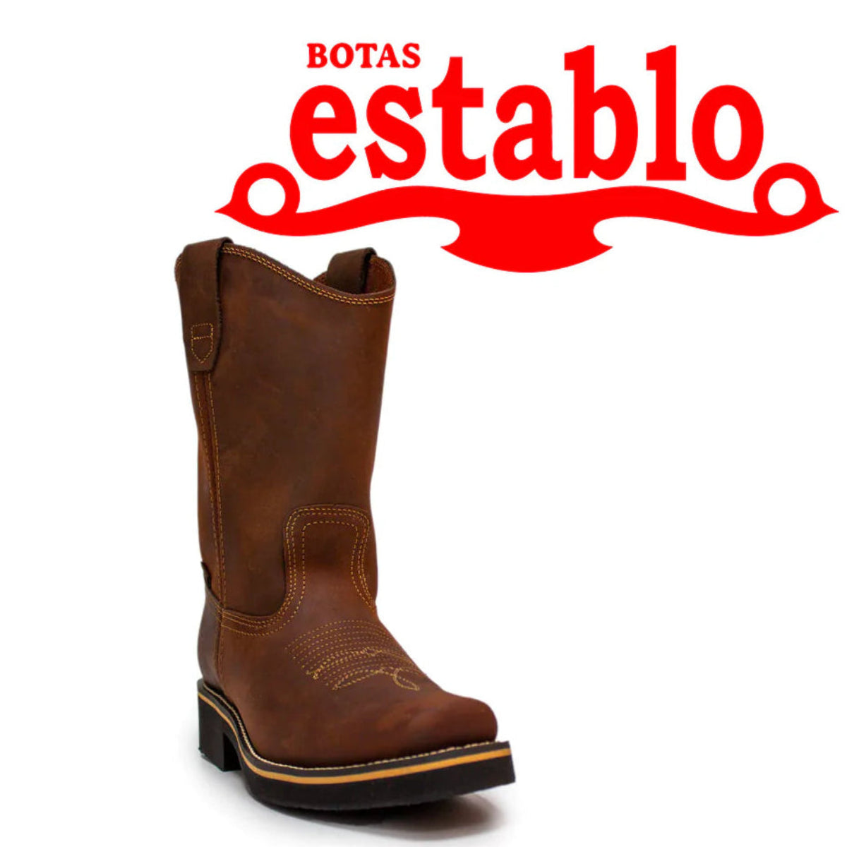 Botas de trabajo Establo de piel auténtica con puntera cuadrada y sin cordones - Punta blanda (marrón)