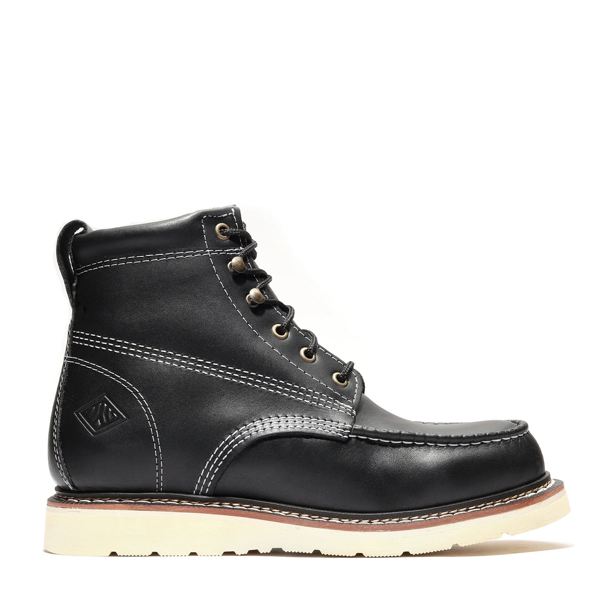 Jet Black leather work boots with 6-inch shaft and moc toe by Bonanza Frontier