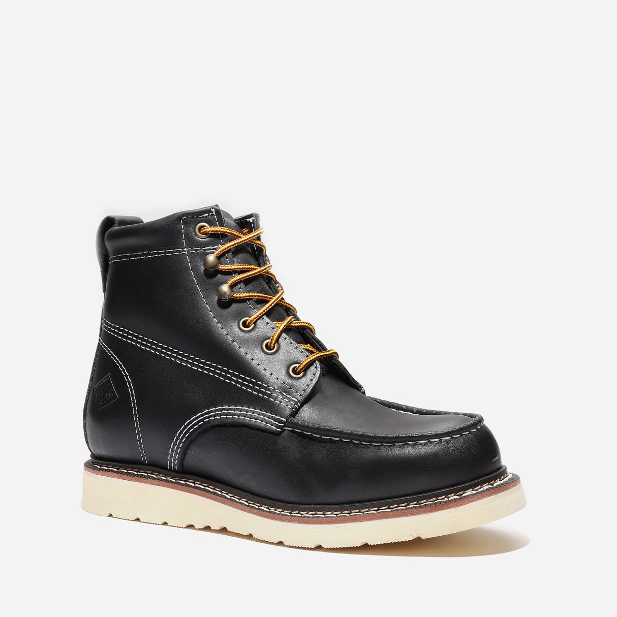 Jet Black leather work boots with 6-inch shaft and moc toe by Bonanza Frontier