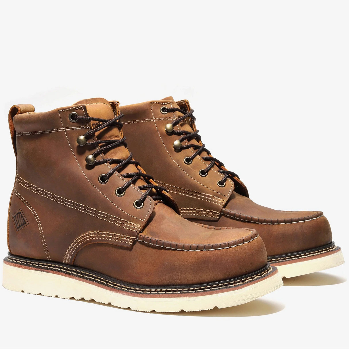 Bonanza 6-inch steel toe work boots with moc toe design and durable leather upper