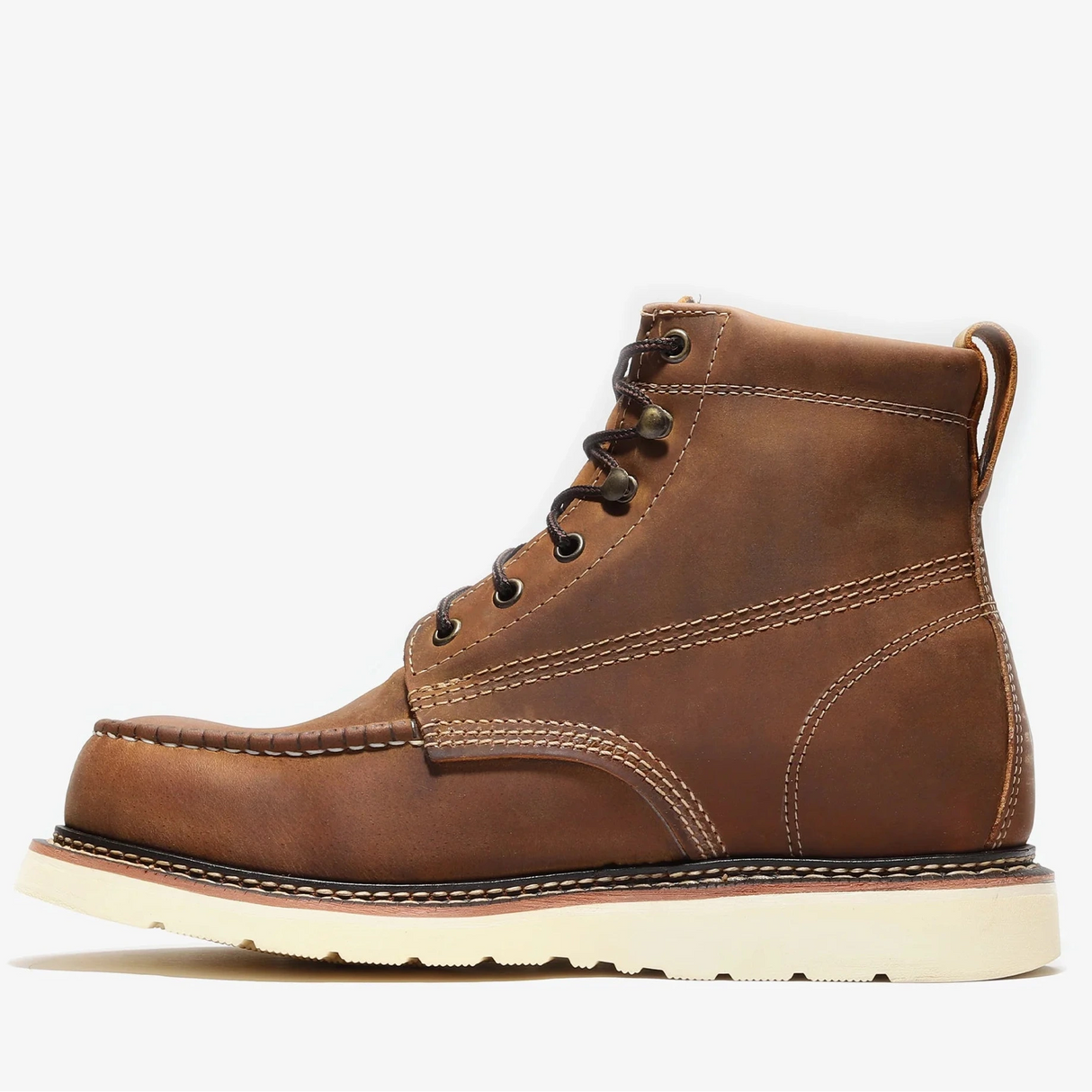 Bonanza 6-inch steel toe work boots with moc toe design and durable leather upper