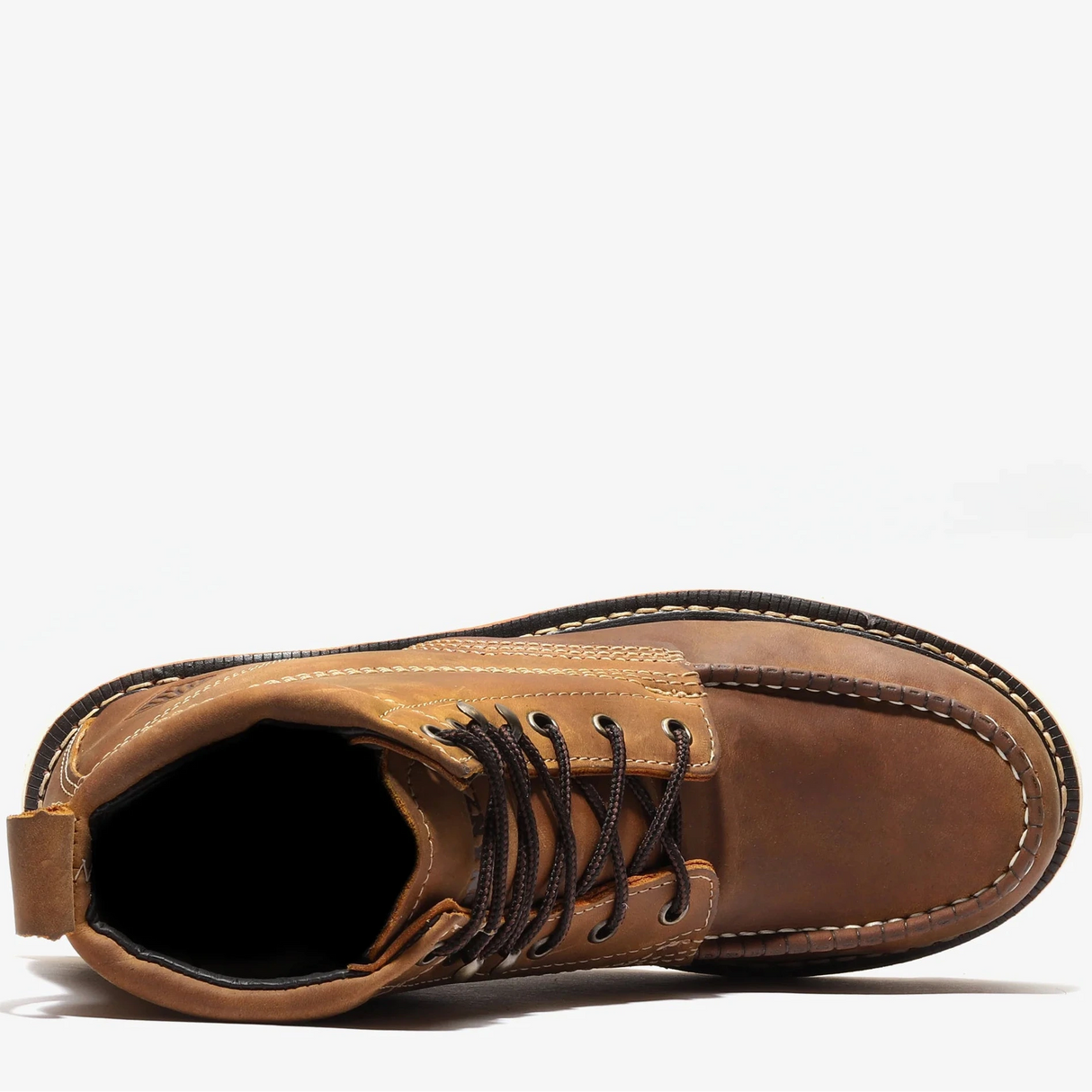 Bonanza 6-inch steel toe work boots with moc toe design and durable leather upper top view