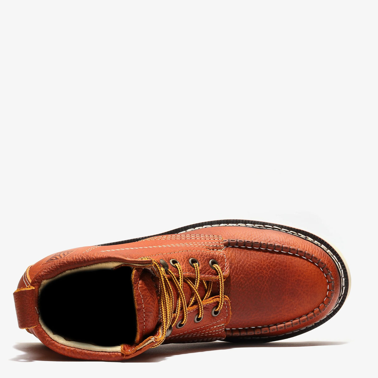 golden brown Bonanza 6-inch steel toe work boots with moc toe design and durable leather upper