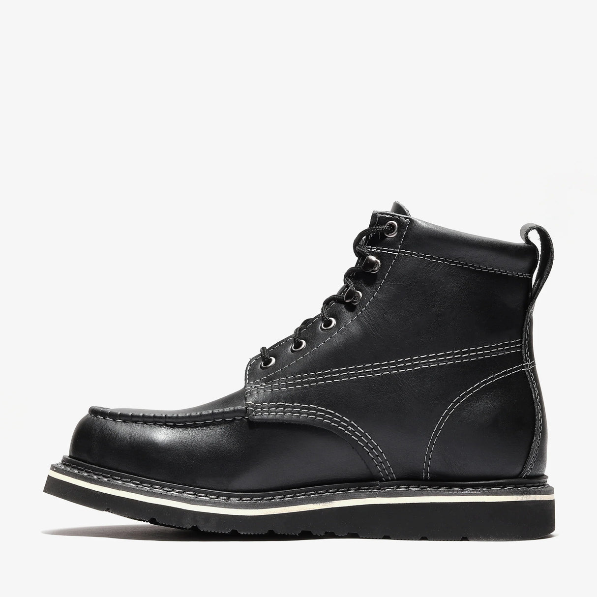 Jet Black Bonanza 6-inch moc toe work boots with durable leather and classic stitching