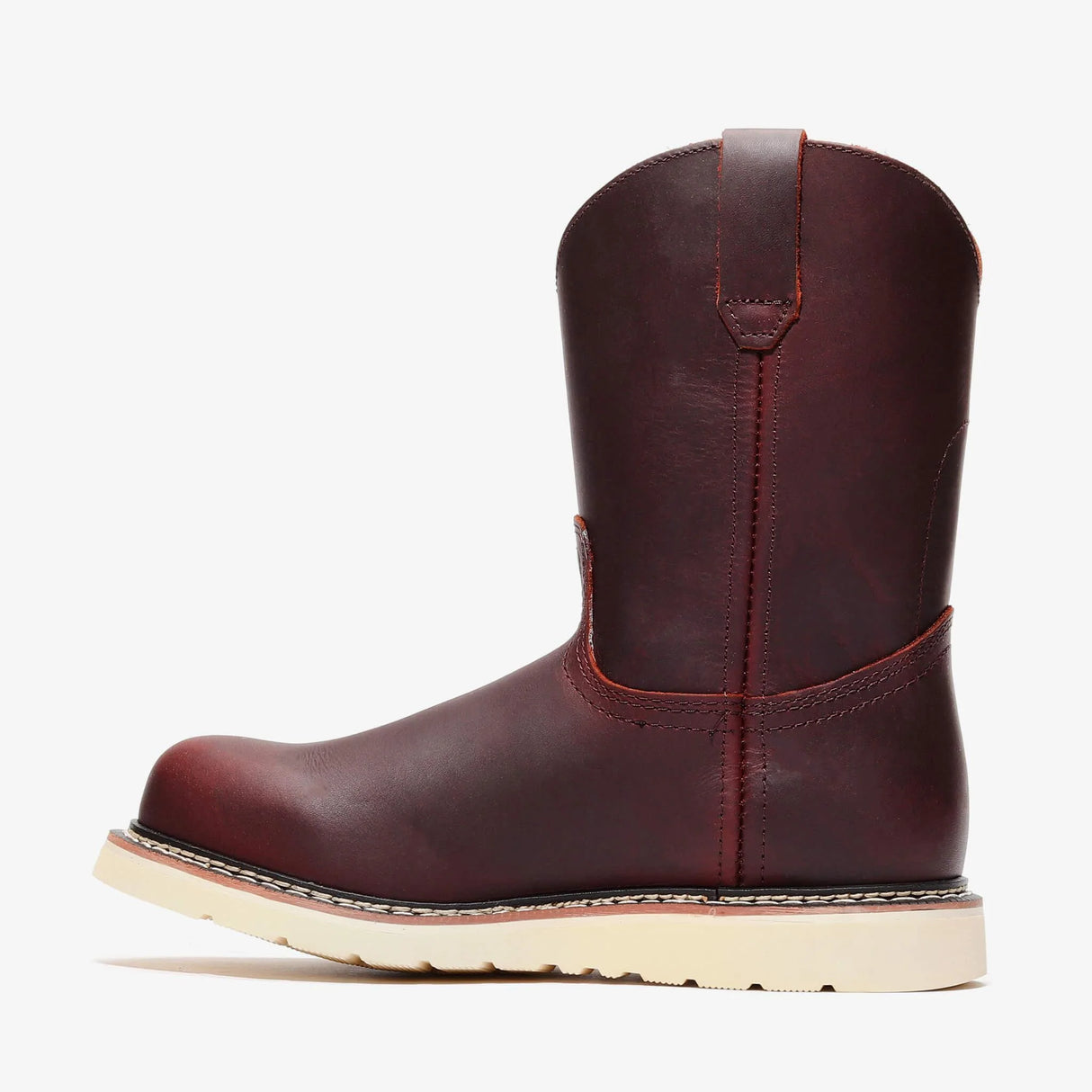 Bonanza Frontier 10-inch burgundy Wellington work boots – durable leather, slip-on design, and comfort that lasts all day. side