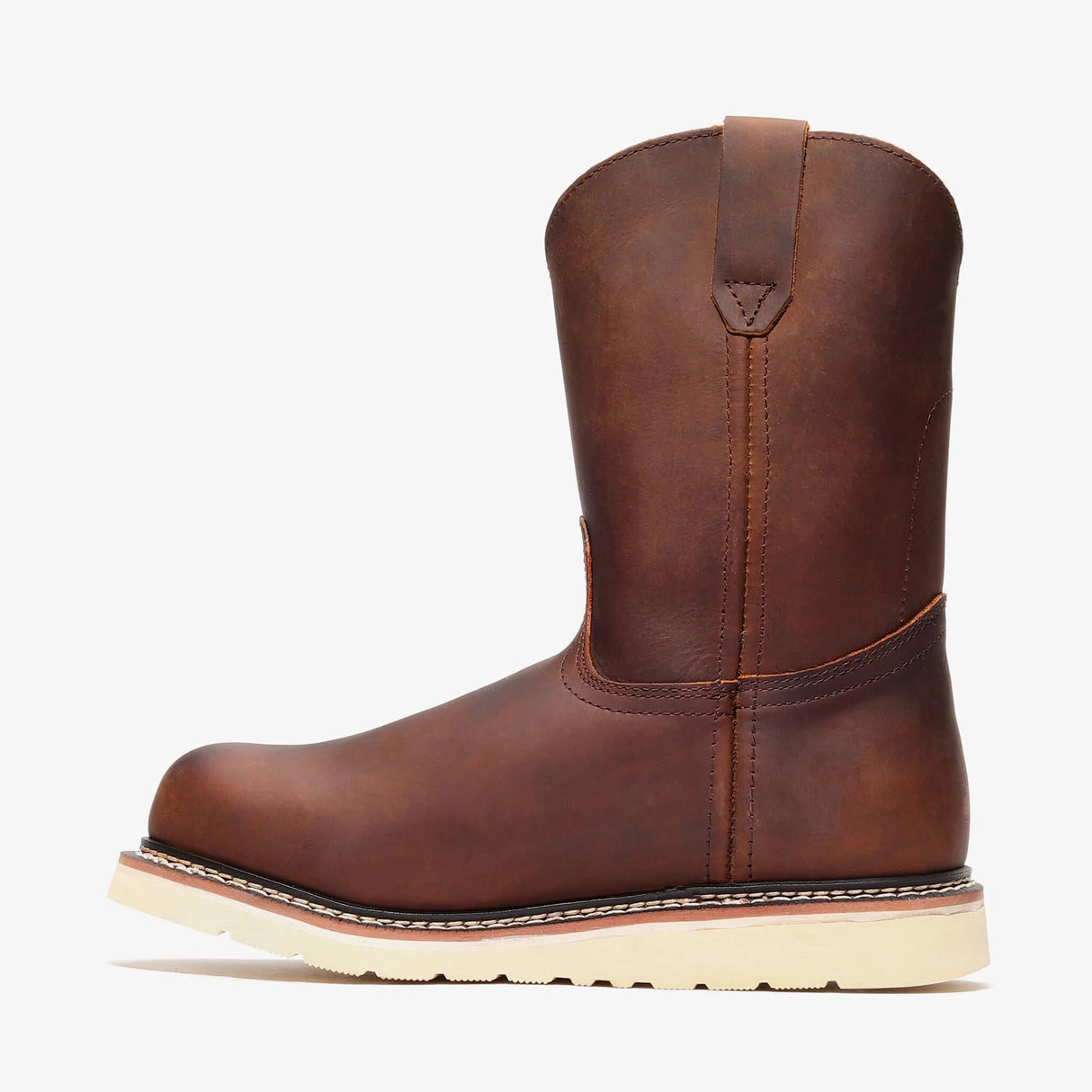 Bonanza Frontier 10-inch crazy brown Wellington work boots – durable leather, slip-on design side