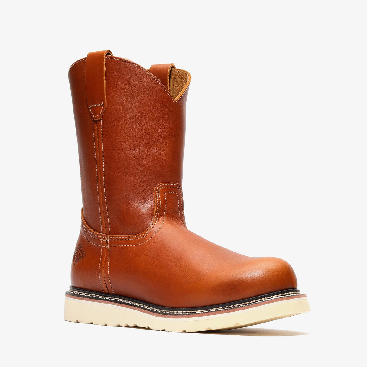 Bonanza Frontier 10-inch Golden Tan Wellington work boots – durable leather, slip-on design, and comfort that lasts all day.