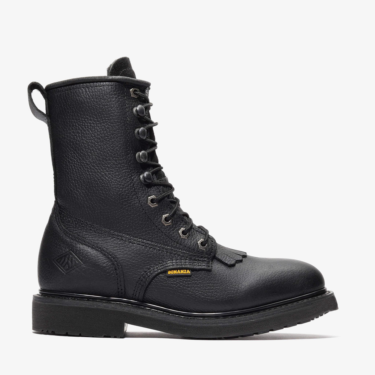 Black Bonanza 8-inch lace-up leather work boots with classic rancher design