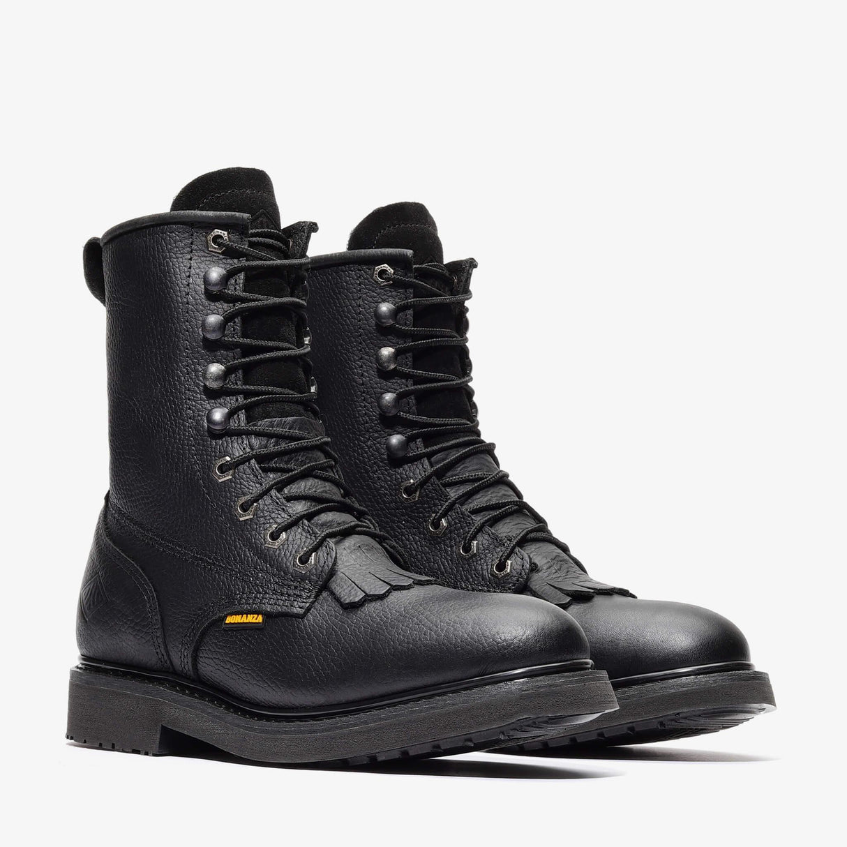 Black Bonanza 8-inch lace-up leather work boots with classic rancher design