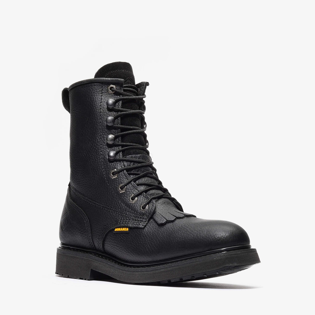 Black Bonanza 8-inch lace-up leather work boots with classic rancher design