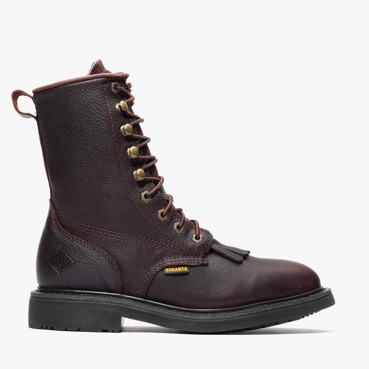 Dark Brown Bonanza 8-inch lace-up leather work boots with classic rancher design