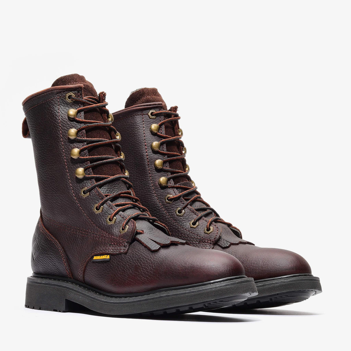 Dark Brown Bonanza 8-inch lace-up leather work boots with classic rancher design