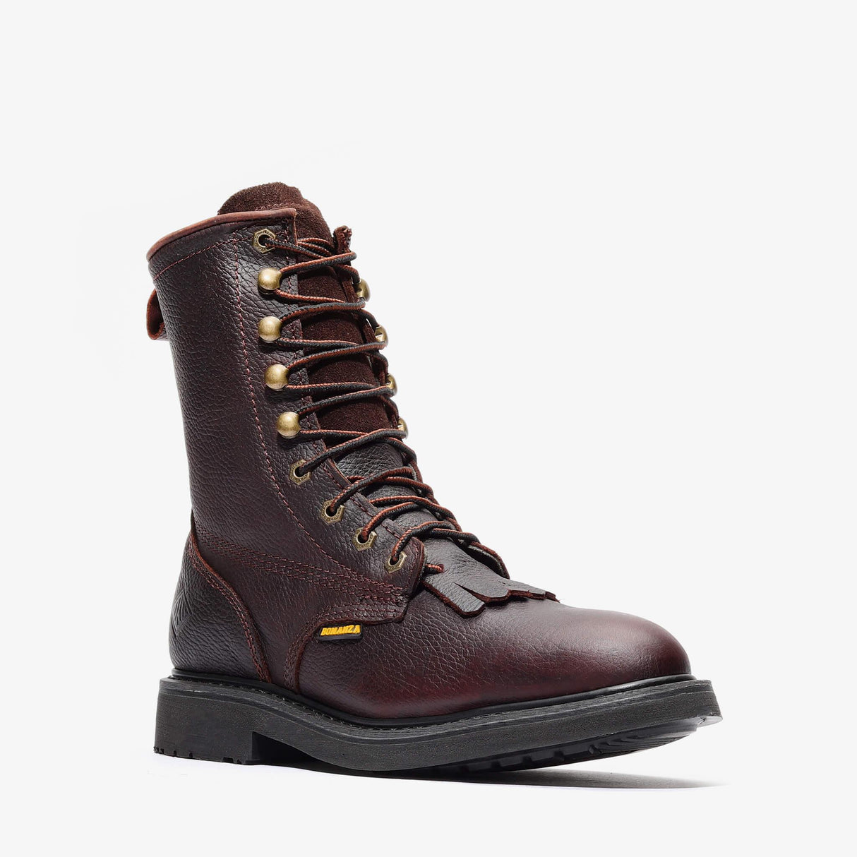 Dark Brown Bonanza 8-inch lace-up leather work boots with classic rancher design