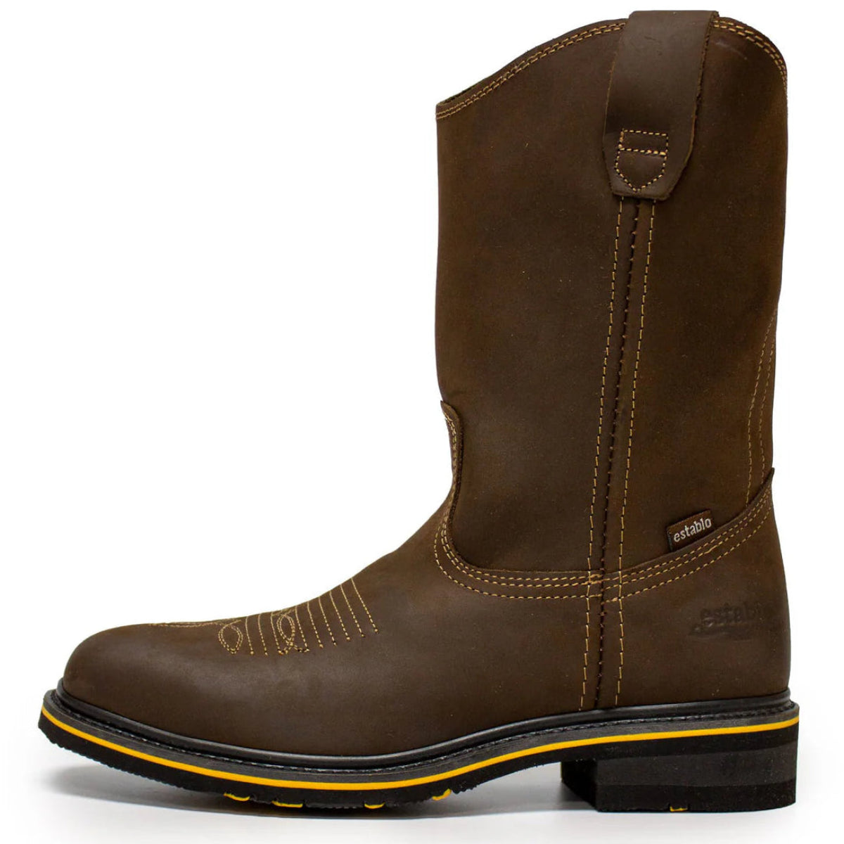 Botas de trabajo Establo de cuero genuino con puntera cuadrada y sin cordones - Punta de acero (bronceado)