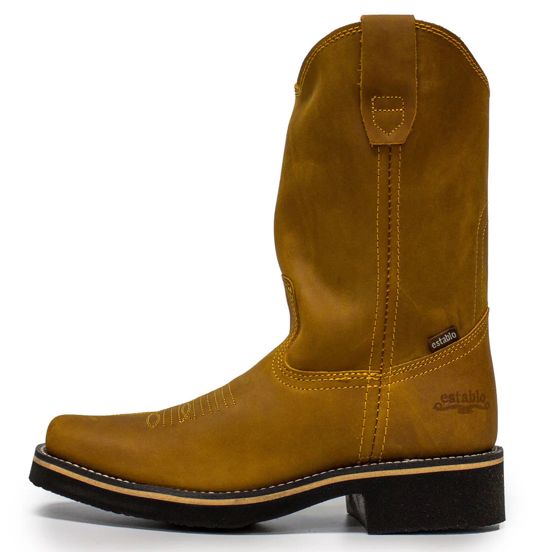 Botas de trabajo Establo de piel auténtica con puntera cuadrada y sin cordones - Punta blanda (Mango)