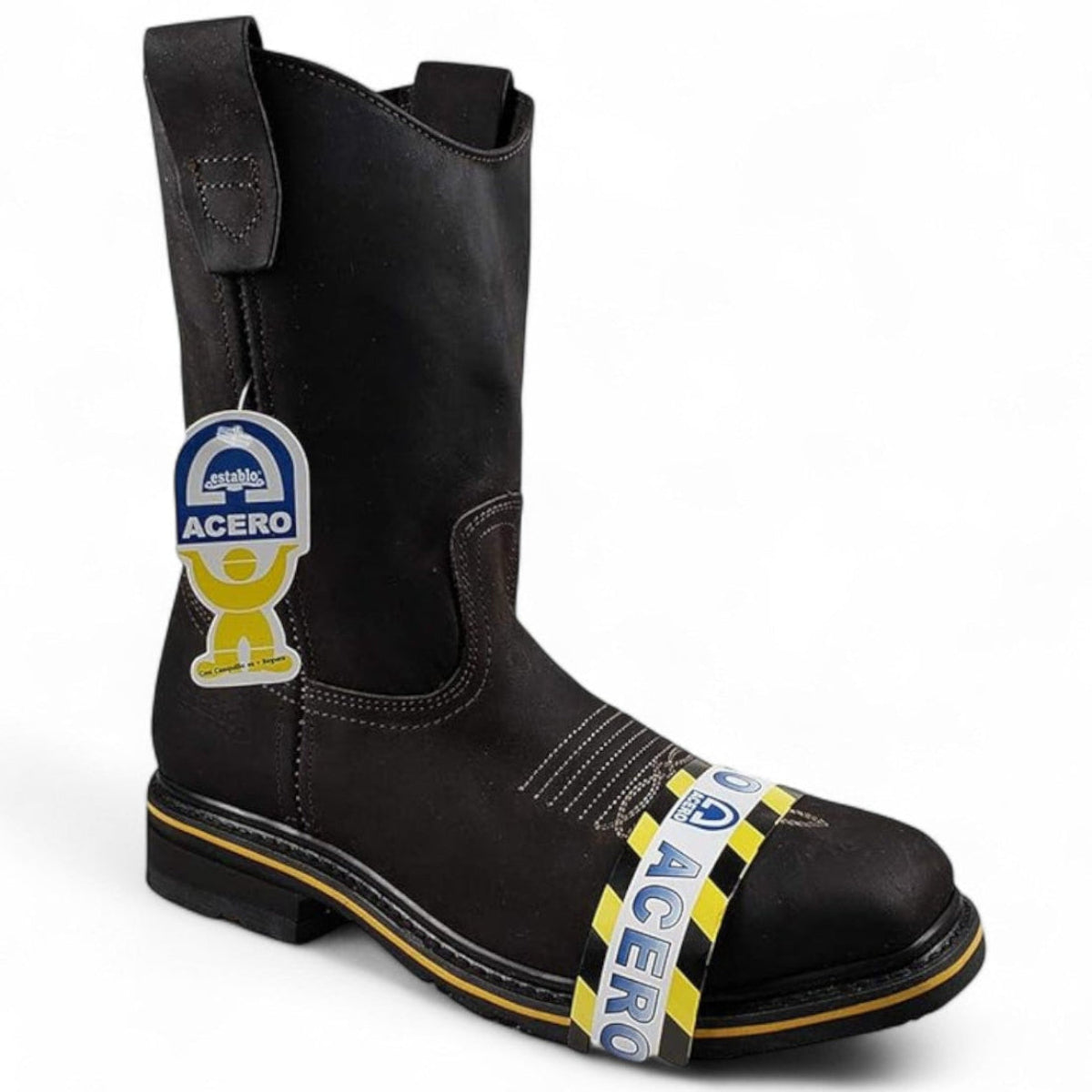 Botas de trabajo Establo de cuero genuino con puntera cuadrada y sin cordones - Punta de acero (chocolate)