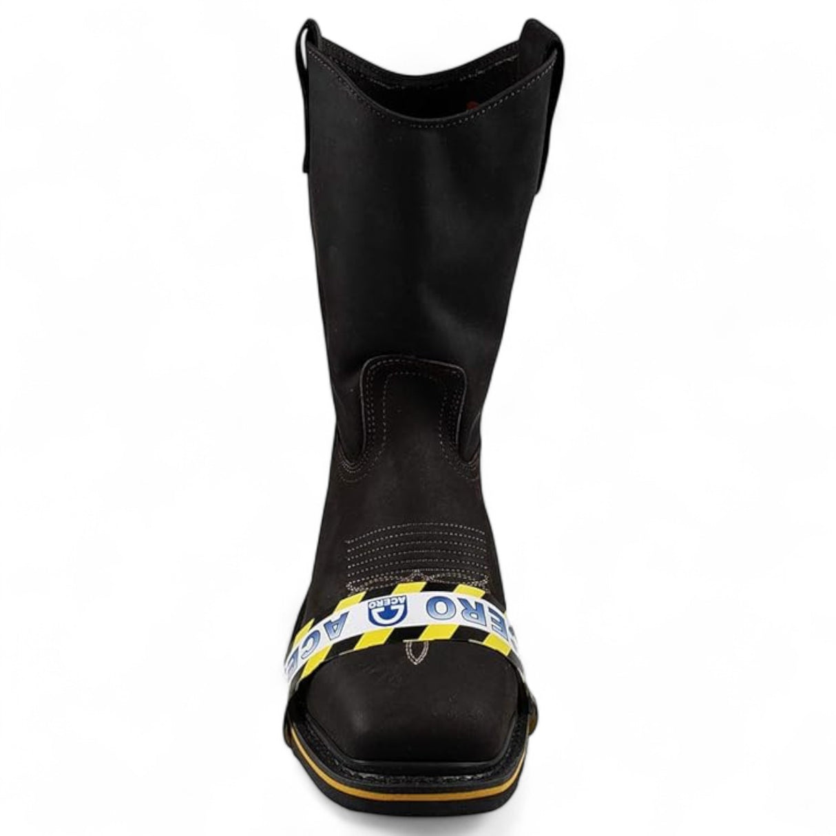 Botas de trabajo Establo de cuero genuino con puntera cuadrada y sin cordones - Punta de acero (chocolate)