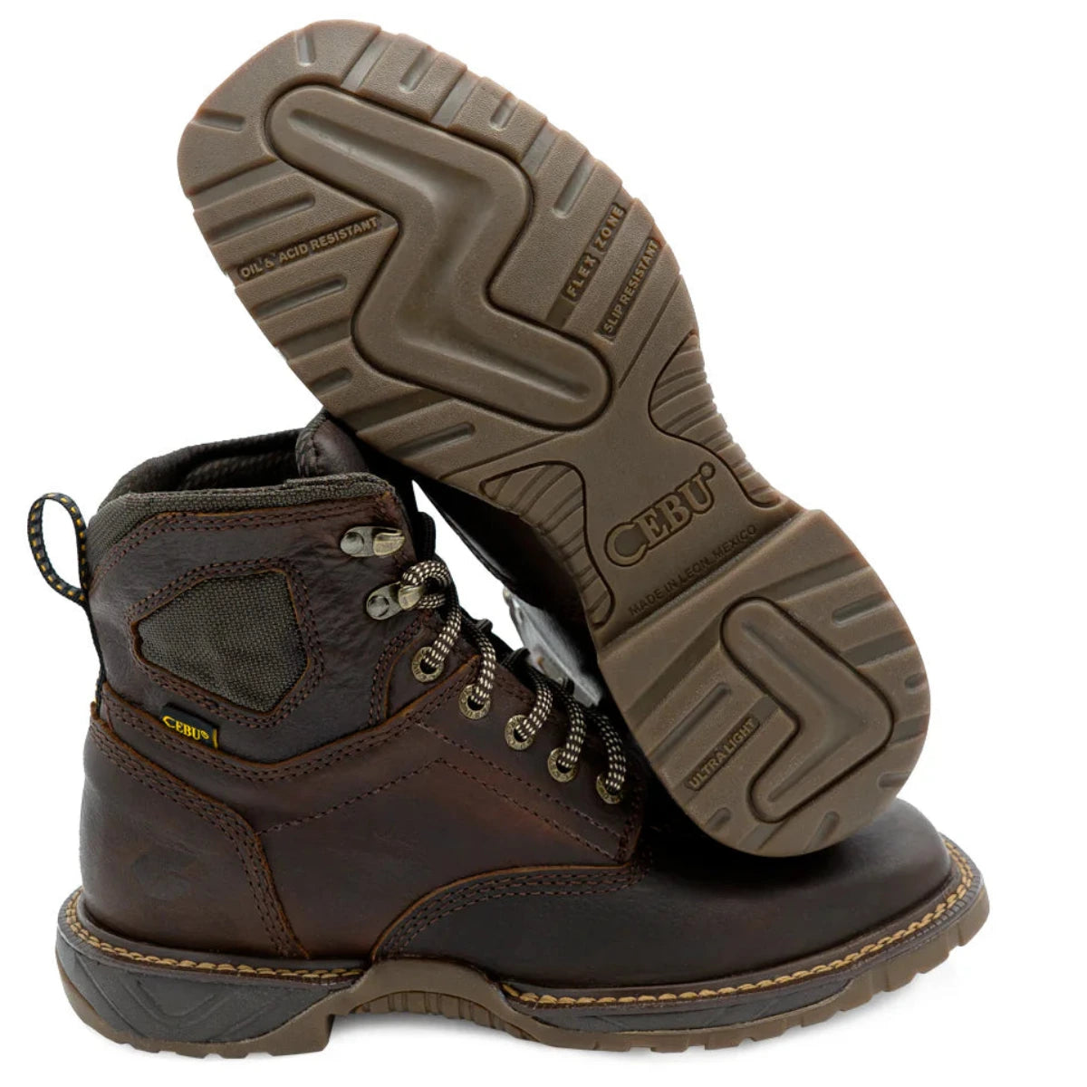 Cebu Hawk Lace-Up Square Toe Ankle Work Boots - Soft Toe (Brown)