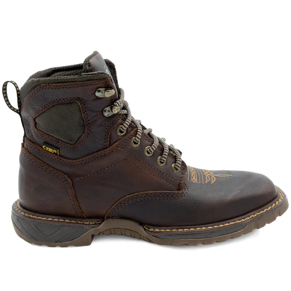 Cebu Hawk Lace-Up Square Toe Ankle Work Boots - Soft Toe (Brown)