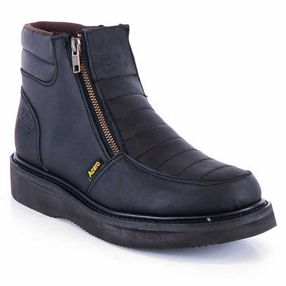 ACERO Oiled Black Ankle Zipper Boot