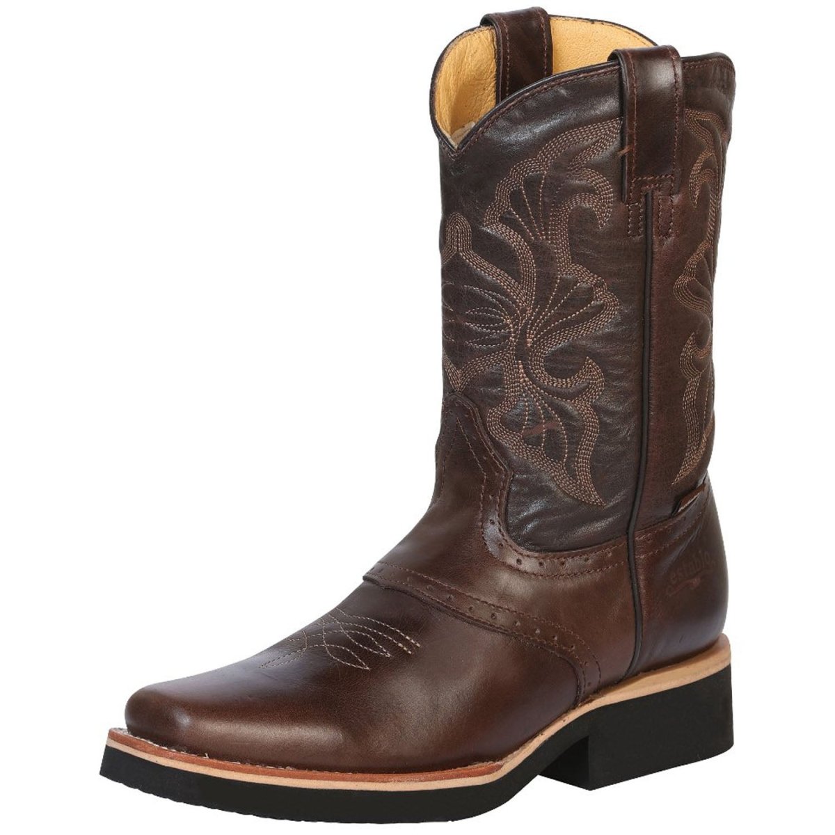 Botas de trabajo Establo de cuero genuino con punta cuadrada y sin cordones