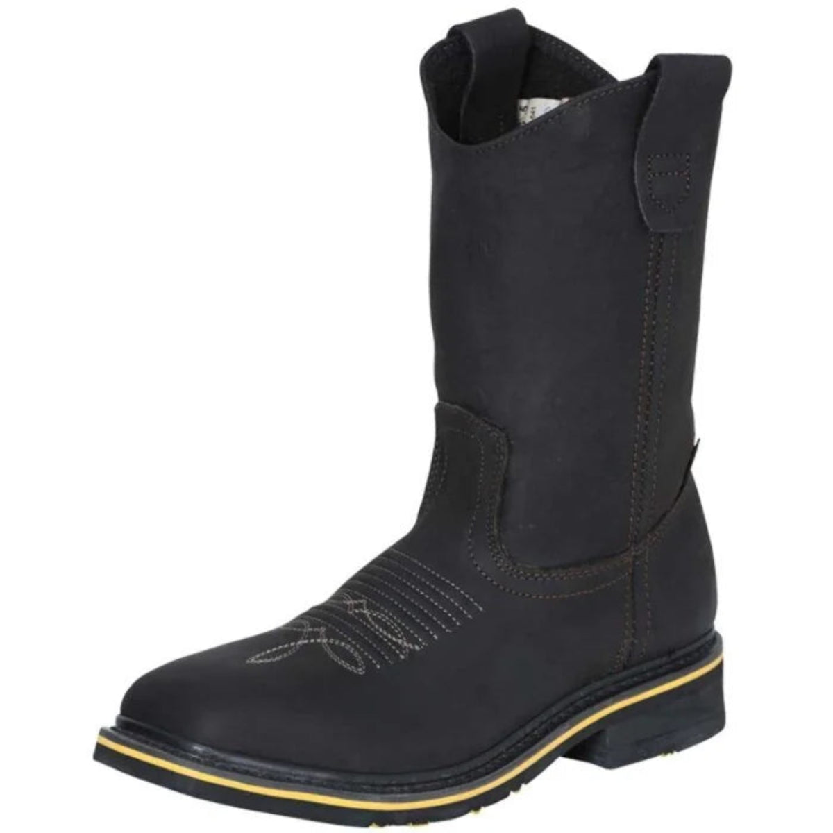 Botas de trabajo Establo de cuero genuino con puntera cuadrada y sin cordones - Punta de acero (chocolate)