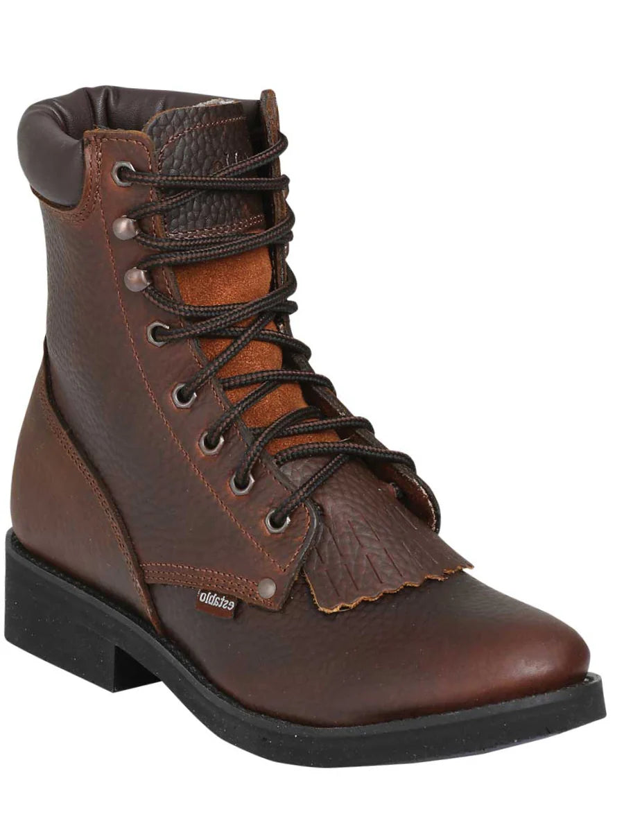 Establo Genuine Leather Moc Toe Lace-Up Work Shoes - Soft Toe