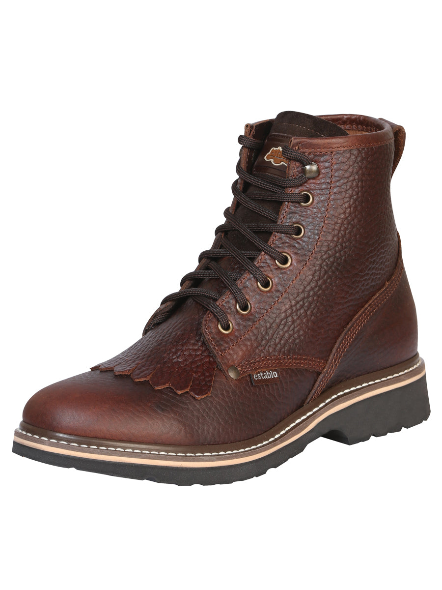 Establo Genuine Leather Moc Toe Lace-Up Work Shoes - Soft Toe