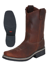 Establo Genuine Leather Pull-On Square Toe Work Boots - Soft Toe (Brown)