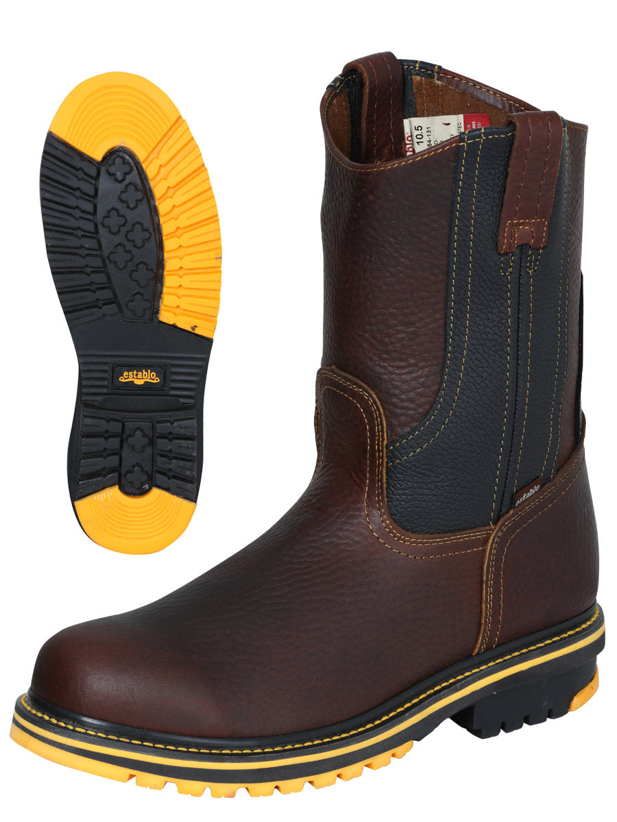 Establo Genuine Leather Track Sole Pull-On Work Boots - Soft Toe
