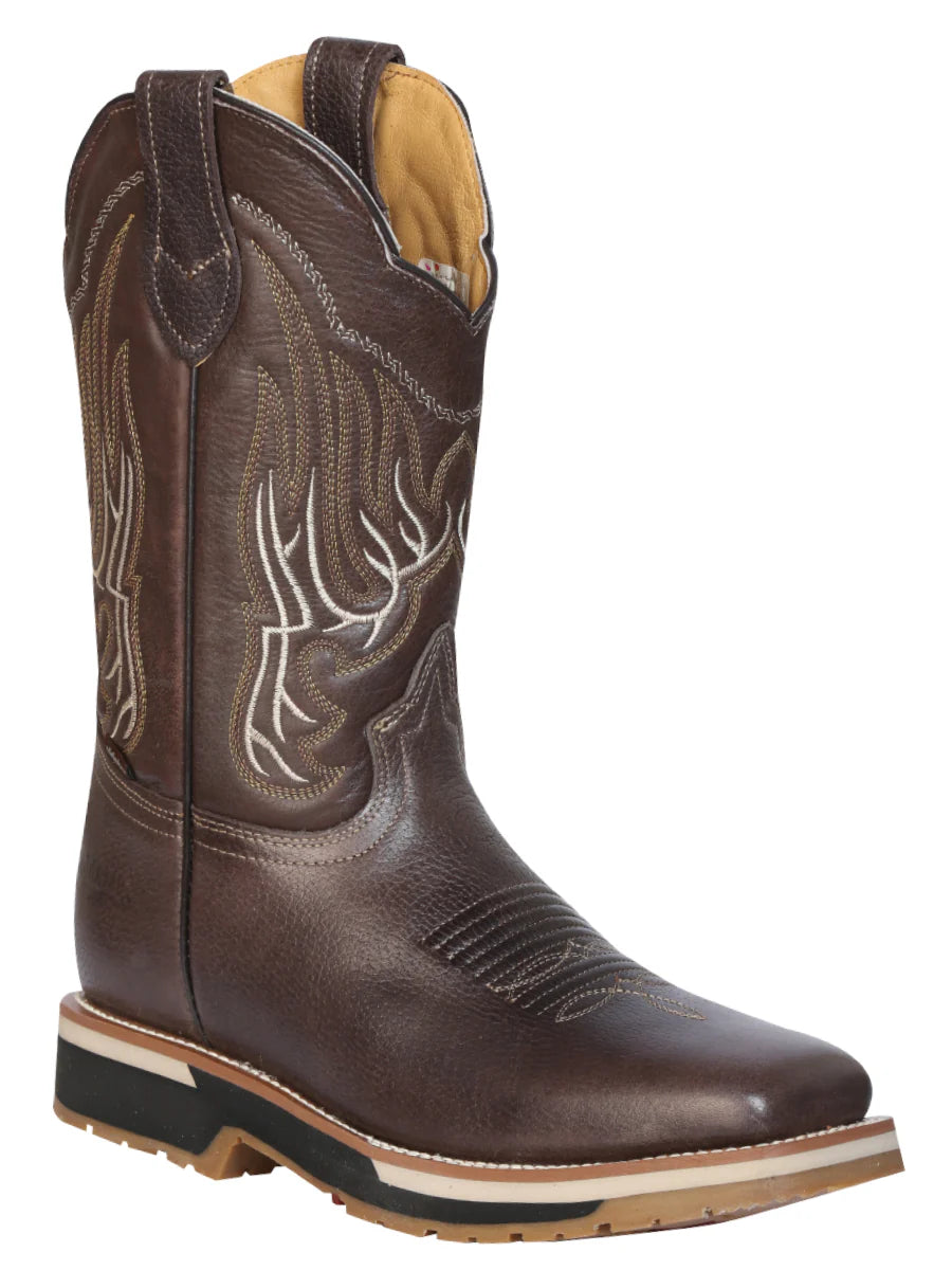 Establo Genuine Leather Pull-On Square Toe Work Boots - Double Density Outsole
