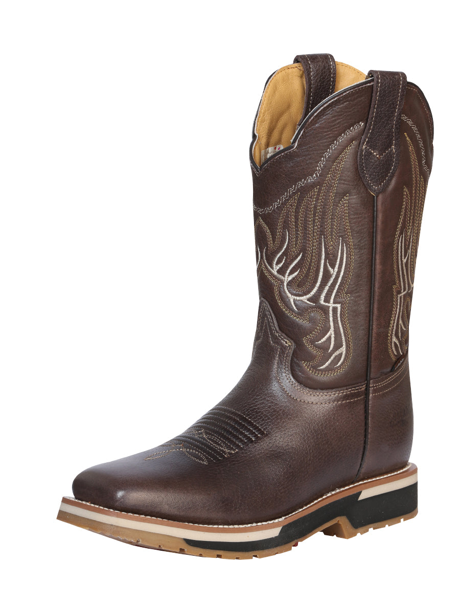 Establo Genuine Leather Pull-On Square Toe Work Boots - Double Density Outsole