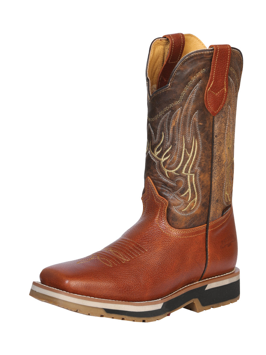 Establo Genuine Leather Pull-On Square Toe Work Boots - Double Density Outsole