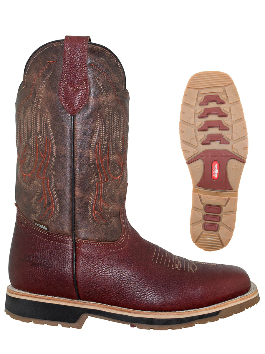 Establo Genuine Leather Pull-On Square Toe Work Boots - Double Density Outsole