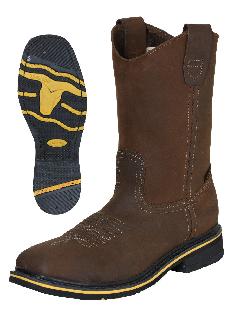 Establo Genuine Leather Pull-On Square Toe Work Boots - Steel Toe (Tan)