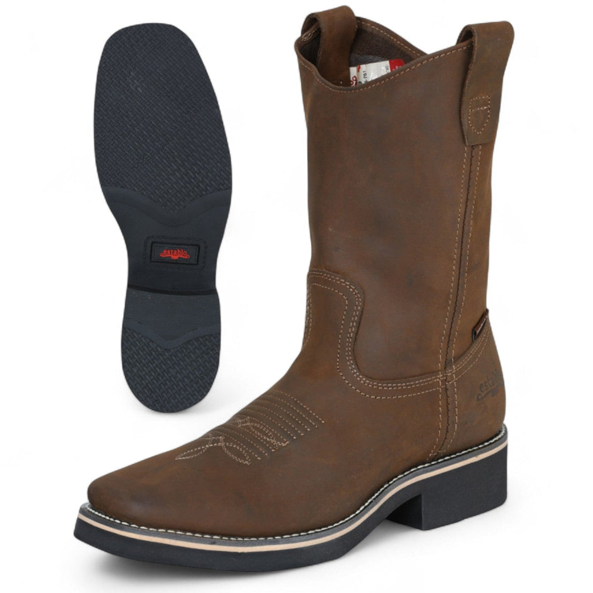 Botas de trabajo Establo de piel auténtica con puntera cuadrada y sin cordones - Punta blanda (bronceado)