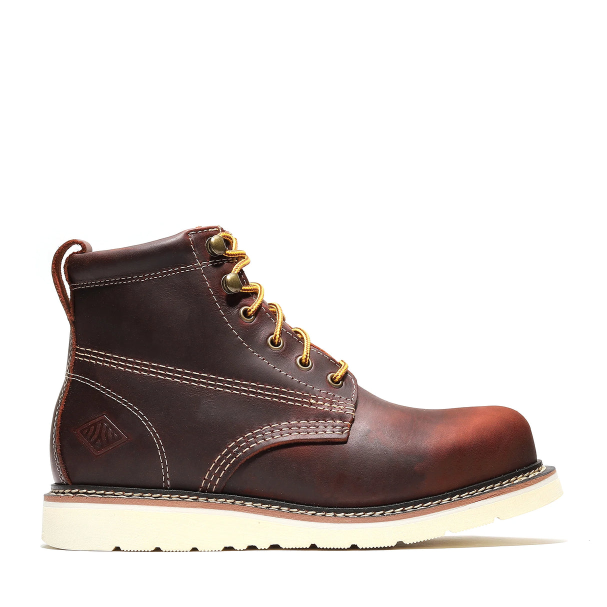 Bonanza Frontier Classic 6" burgundy work boots. Plain toe design, rugged leather, and lasting comfort for hard-working feet. lateral view