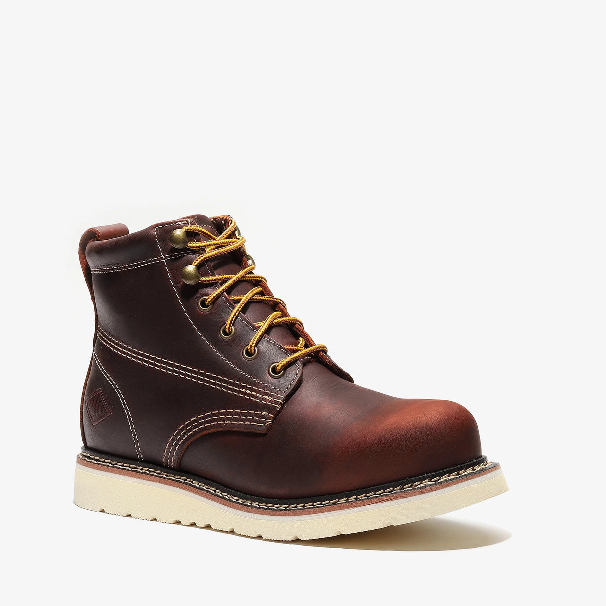 Bonanza Frontier Classic 6" burgundy work boots. Plain toe design, rugged leather, and lasting comfort for hard-working feet. angle view