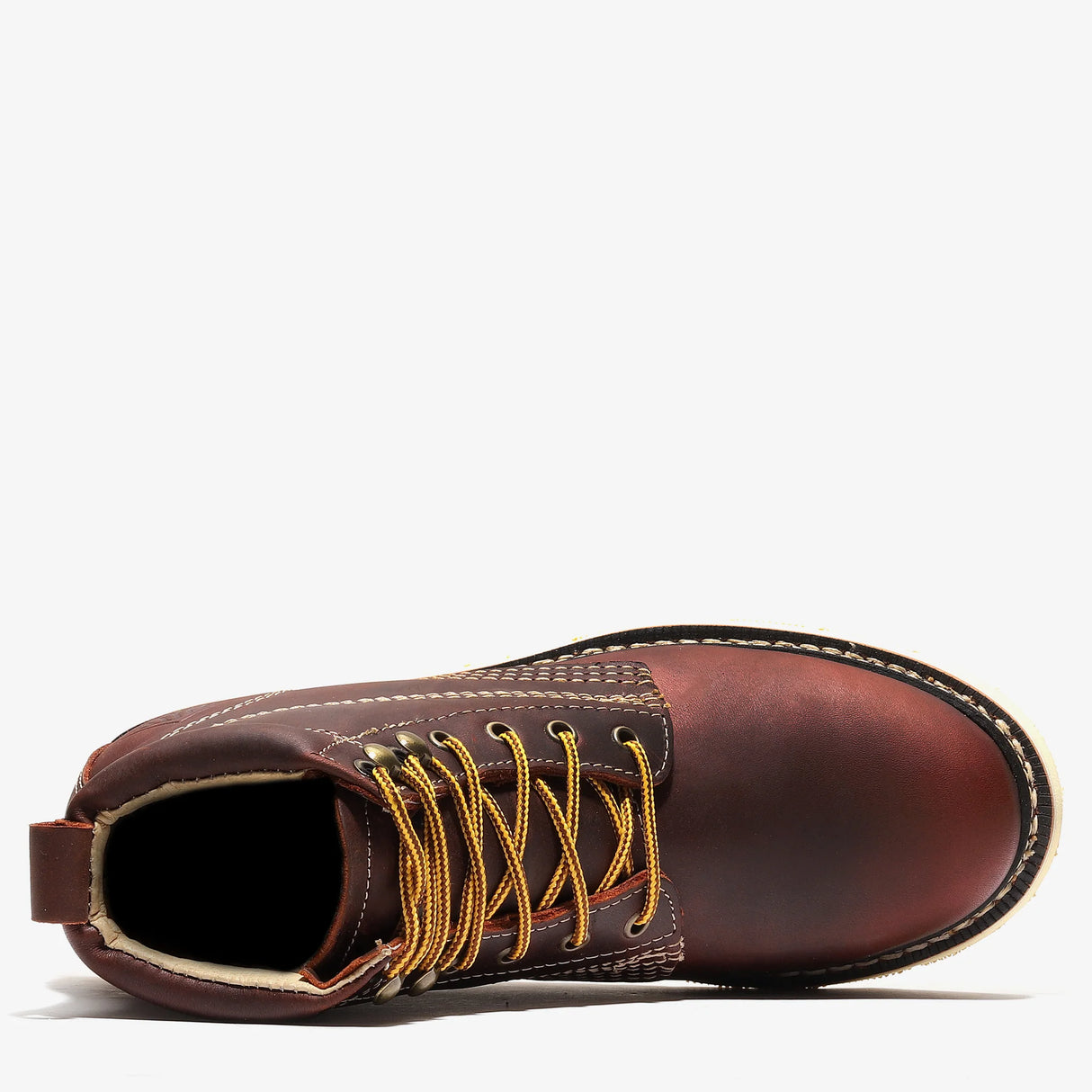 Bonanza Frontier Classic 6" burgundy work boots. Plain toe design, rugged leather, and lasting comfort for hard-working feet. top view