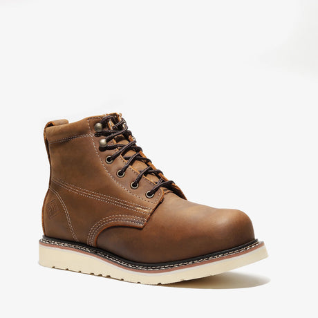 Crazy Brown Bonanza Frontier 6-inch plain toe work boots for men with durable leather construction angle