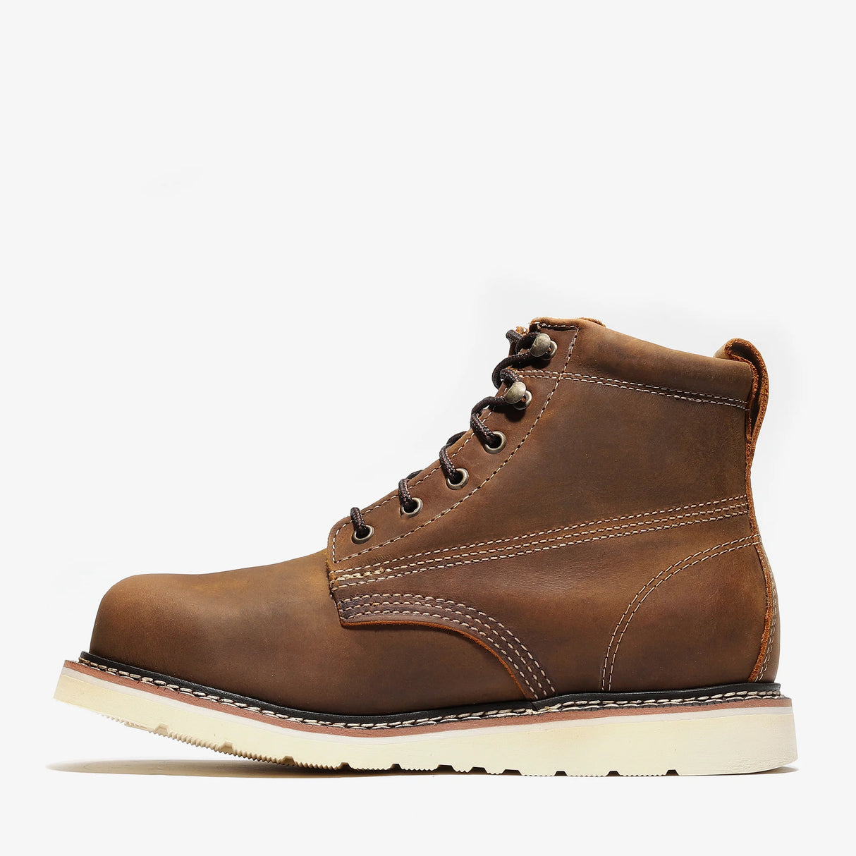 Crazy Brown Bonanza Frontier 6-inch plain toe work boots for men with durable leather construction right 