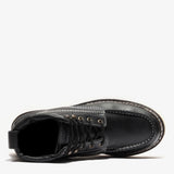 Jet Black leather work boots with 6-inch shaft and moc toe by Bonanza Frontier top