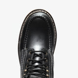 Jet Black leather work boots with 6-inch shaft and moc toe by Bonanza Frontier toe