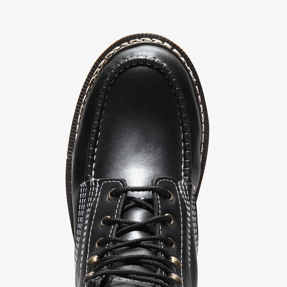 Jet Black Bonanza 6-inch steel toe work boots with moc toe design and durable leather upper toe white background