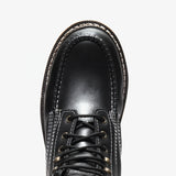 Jet Black Bonanza 6-inch steel toe work boots with moc toe design and durable leather upper toe white background