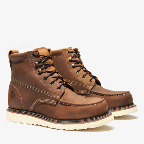Bonanza 6-inch steel toe work boots with moc toe design and durable leather upper