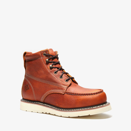 golden brown Bonanza 6-inch steel toe work boots with moc toe design and durable leather upper